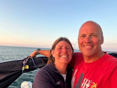 Paul and Anna enjoying a sunset on the boat